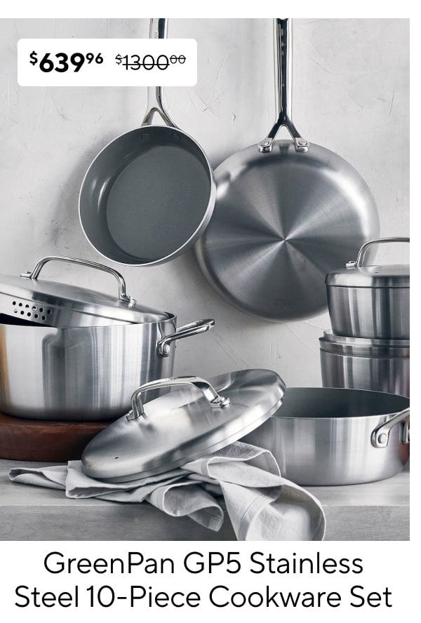 GreenPan GP5 Stainless Steel 10-Piece Cookware Set with Bonus Pan Protectors