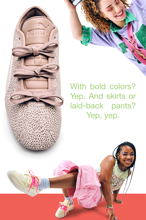 With bold colors? Yep. And skirts or laid-back pants? Yep, yep.