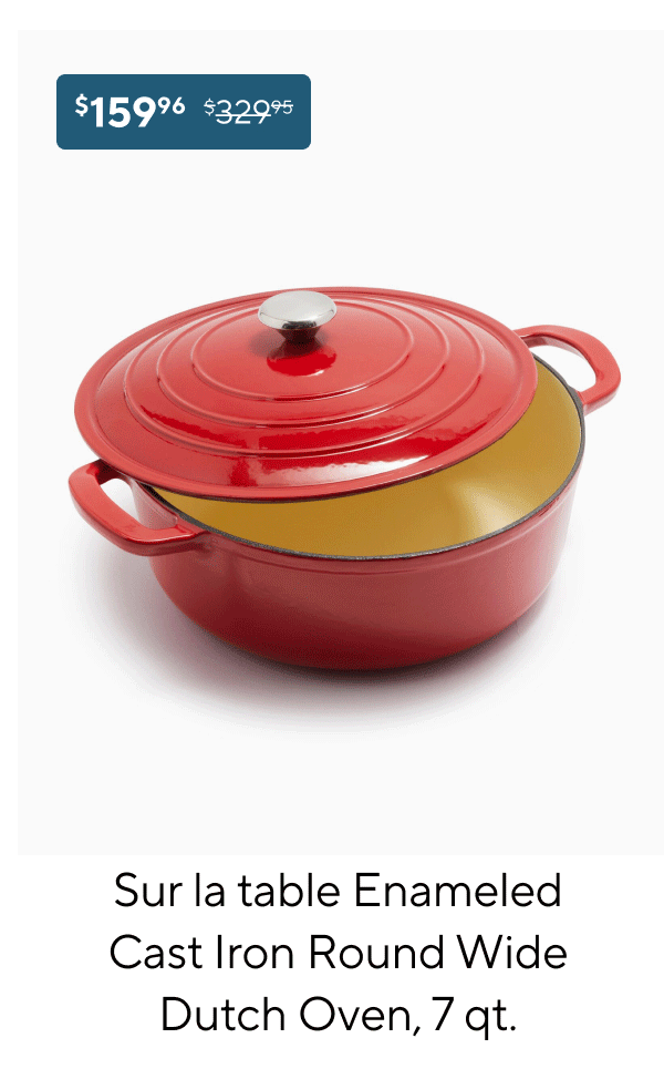 Sur la table Enameled Cast Iron Round Wide Dutch Oven, 7 qt.