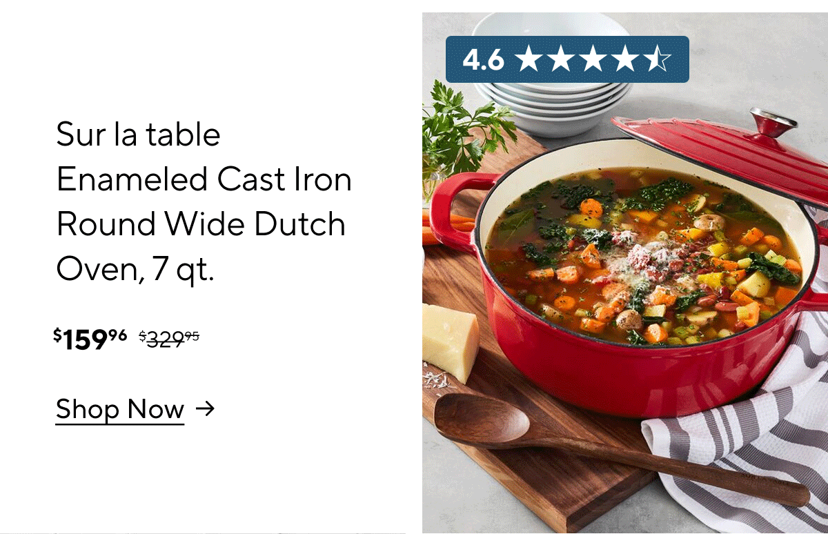 Sur la table Enameled Cast Iron Round Wide Dutch Oven, 7 qt.