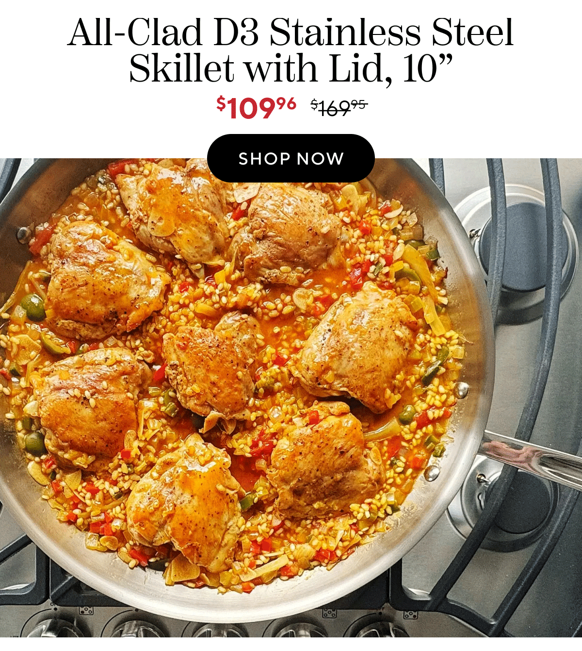 All-Clad D3 Stainless Steel Skillet with Lid, 10