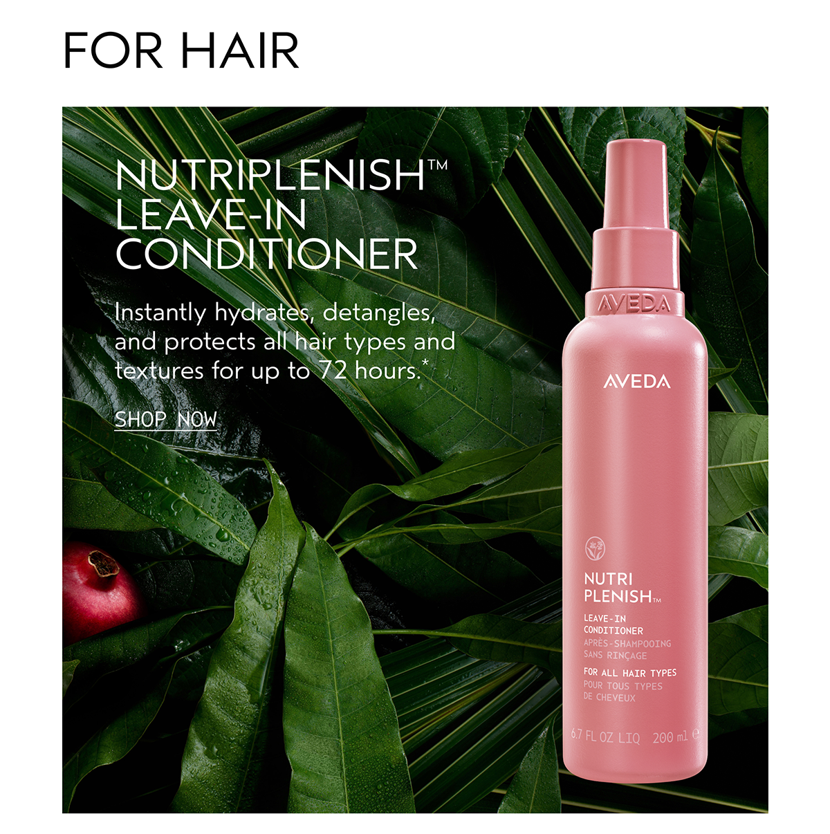 FOR HAIR | NUTRIPLENISH™ LEAVE-IN CONDITIONER | Instantly hydrates, detangles, and protects all hair types and textures for up to 72 hours.* | SHOP NOW