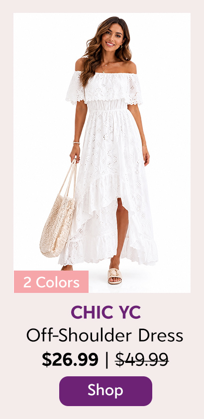 Chic YC Women's Off Shoulder Eyelet Maxi Summer Beach Vacation Boho Dress