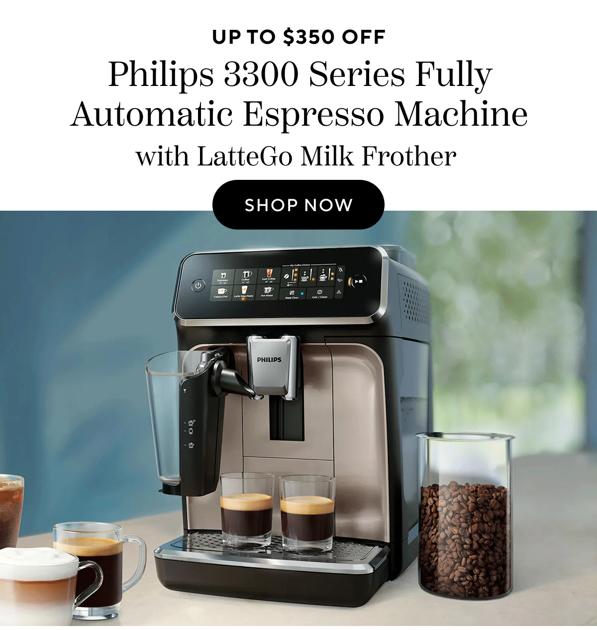 Philips 3300 Series Fully Automatic Espresso Machine with LatteGo Milk Frother