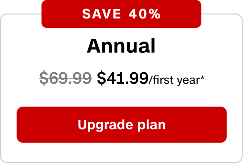 Annual plan is $41.99 for your first year, save 40% with a limited-time offer