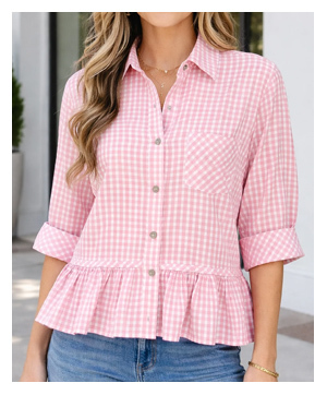 Threaded Pear Lylah Ruffle Hem Down Shirt