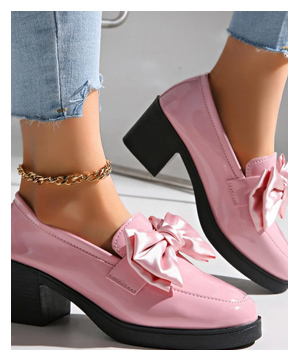 Women's Bowtie Round Toe Low Heel Pumps – Wide Size PU Casual Shoes