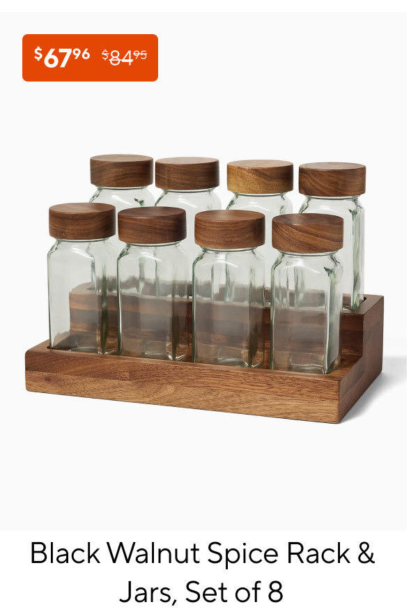 Sur La Table Black Walnut Spice Rack & Jars, Set of 8