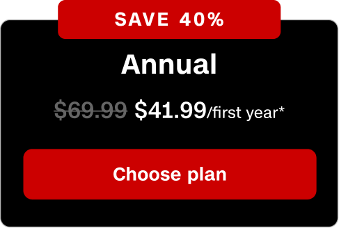 Annual plan is $41.99 for your first year, save 40% with a limited-time offer