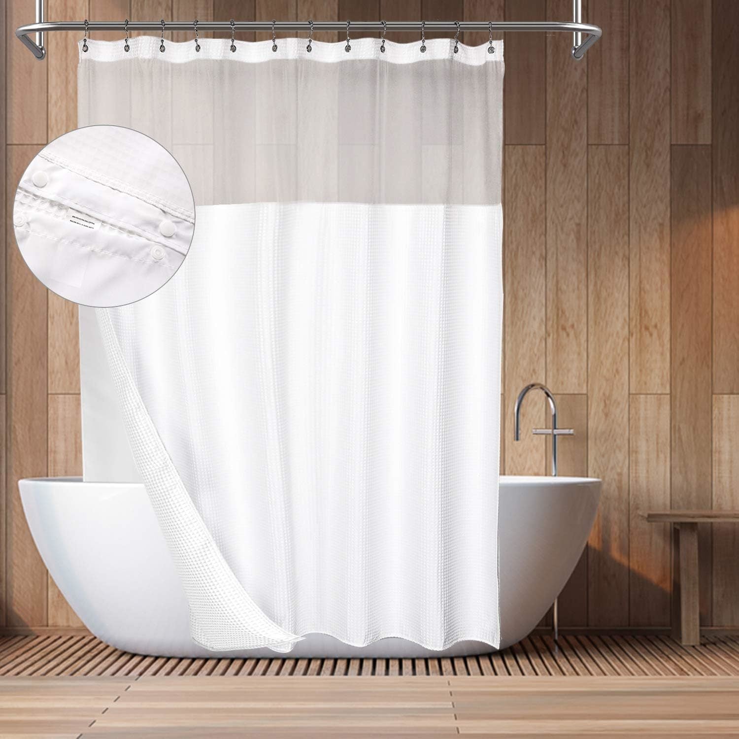 Barossa White Cotton Shower Curtain with Snap-in Fabric Liner