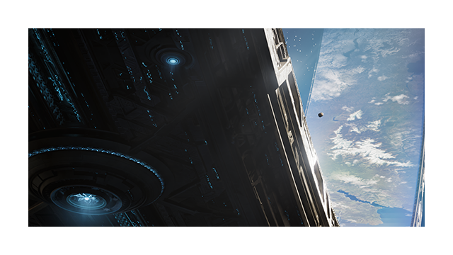 A close-up view of Halo from outer space.