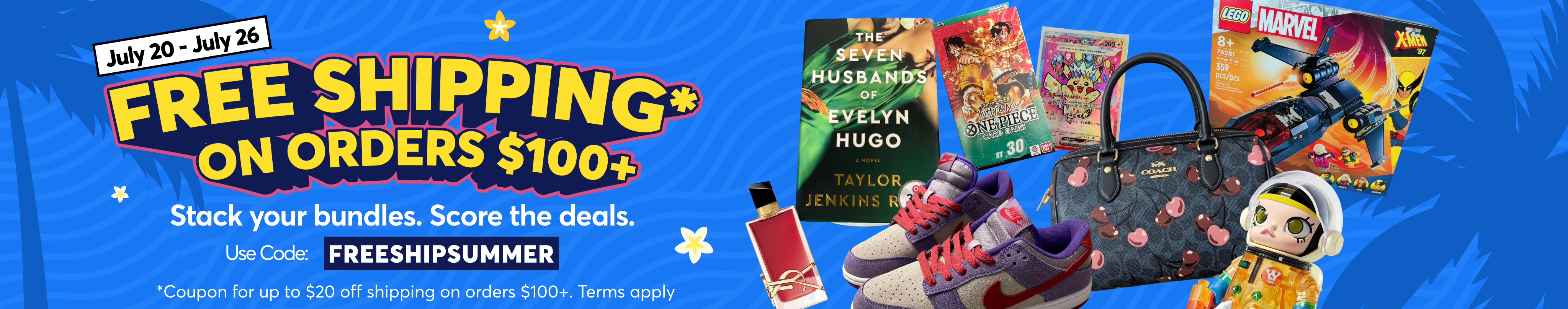 Mercari Free Shipping: use code FREESHIPSUMMER on orders $100+ (July 20 - July 26, 2026). Terms apply.