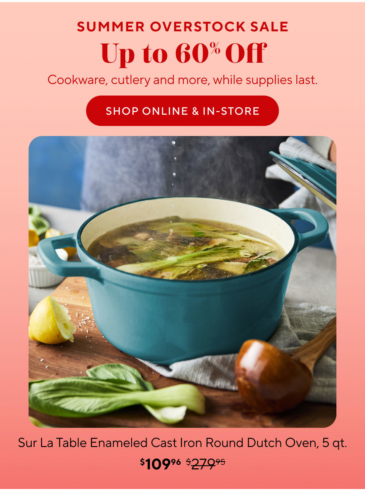 Sur la table Enameled Cast Iron Round Dutch Oven, 5 qt.