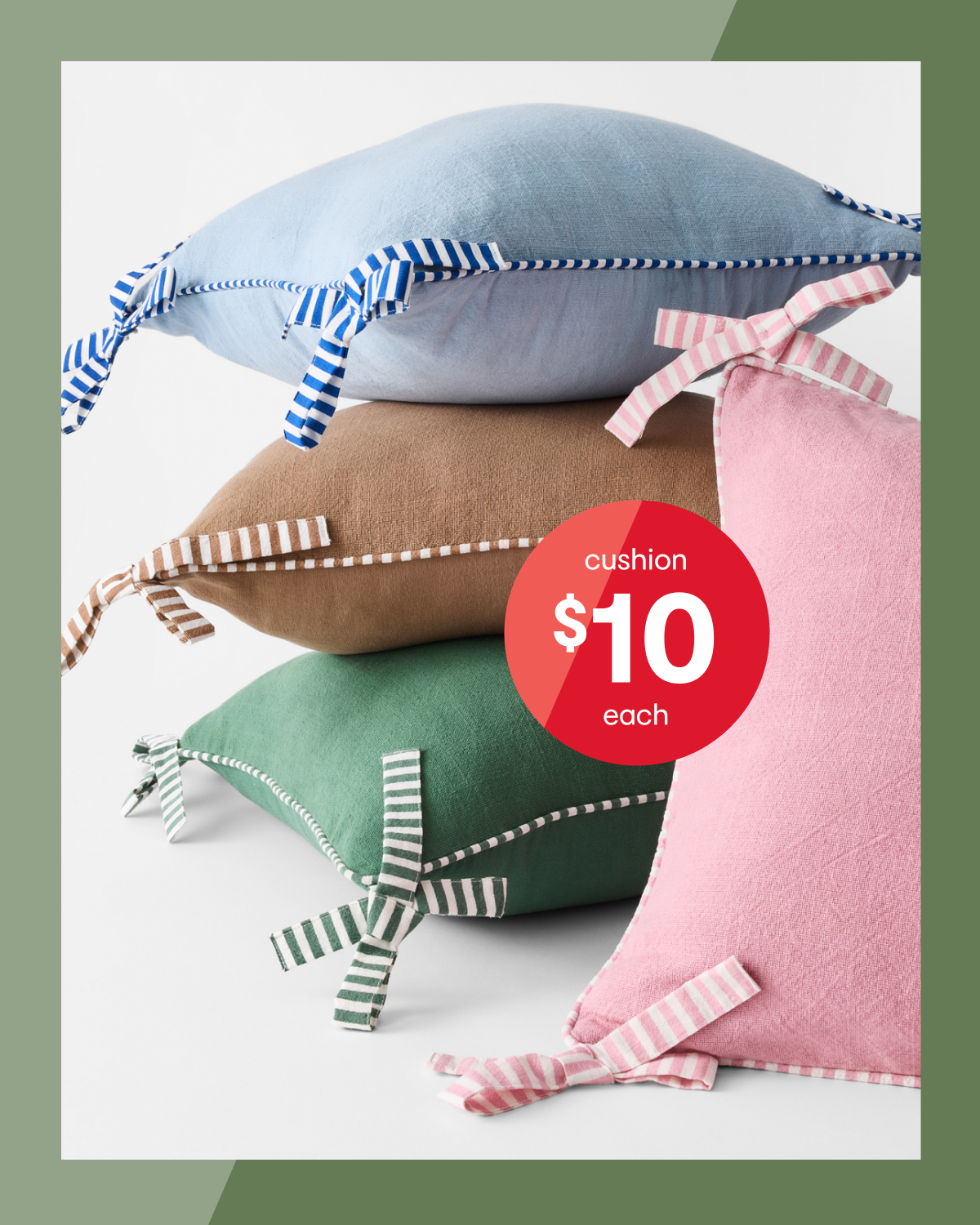 Bow cushion 43x43cm $10ea.