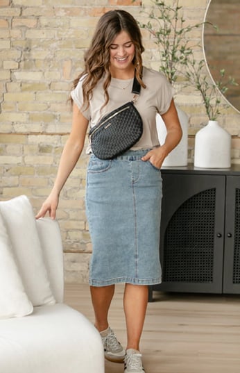 Sandra Classic Wash Midi Denim Skirt