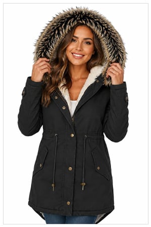 Chic YC Women's Winter Parka Coat Fleece Lined Military Jacket Women Faux Fur Hooded Coat