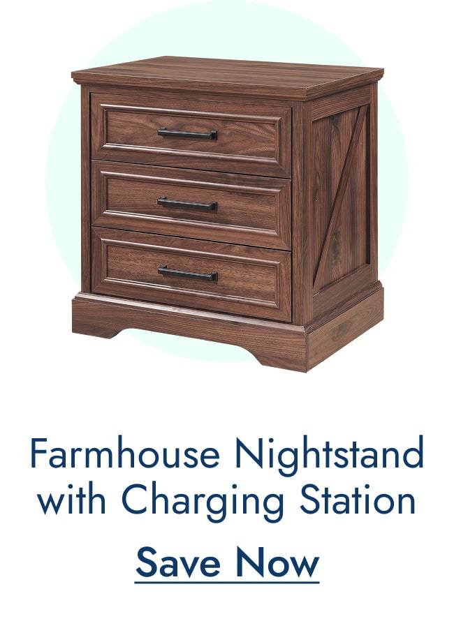 Farmhouse 3-Drawer Nightstand with Charging Station