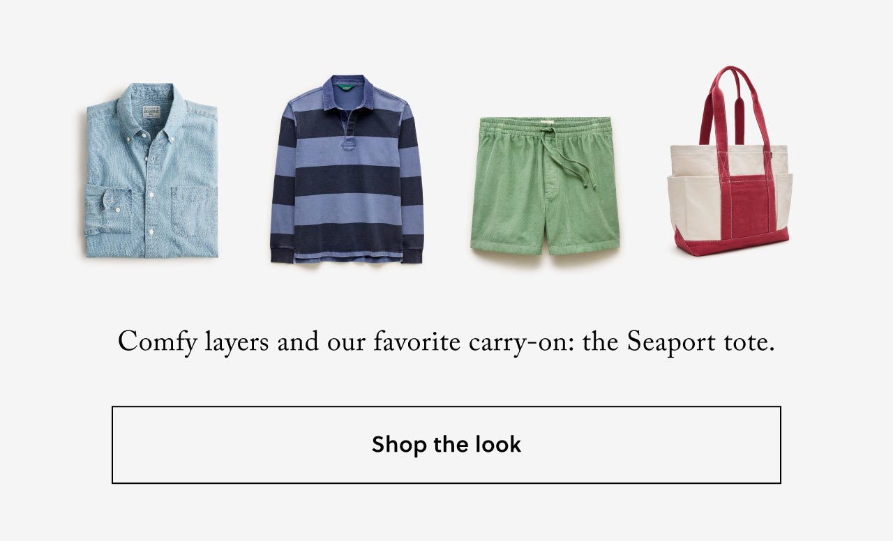 Comfy layers and our favorite carry-on: the Seaport tote. Shop the look.
