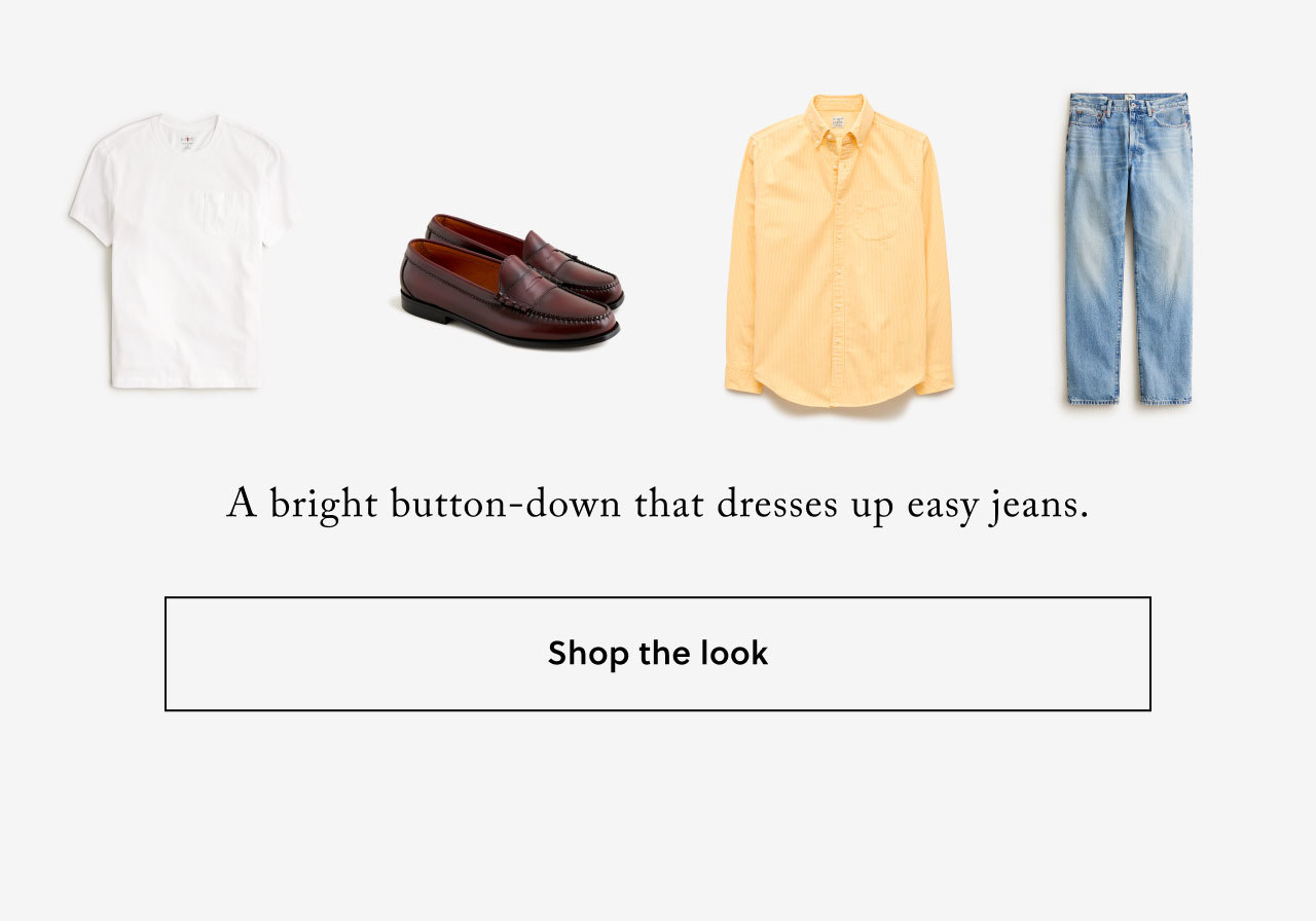 A bright button-down that dresses up easy jeans. Shop the look.