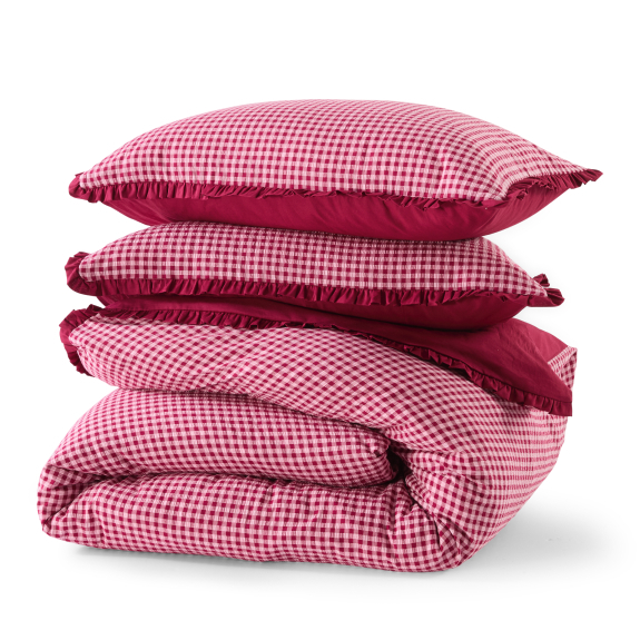 Gingham QB ruffle cotton quilt cover set $49.