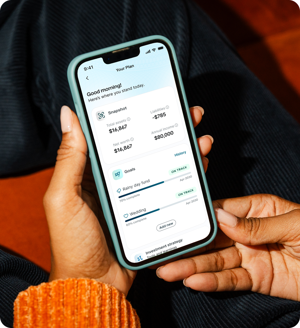 Stash app showing Your Plan with financial snapshot and goals