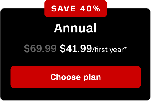 Annual plan is $41.99/first year, save 40% with a welcome offer