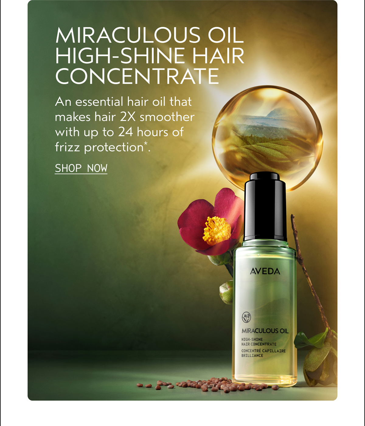 MIRACULOUS OIL HIGH-SHINE HAIR CONCENTRATE | An essential hair oil that makes hair 2X smoother with up to 24 hours of frizz protection*. | SHOP NOW