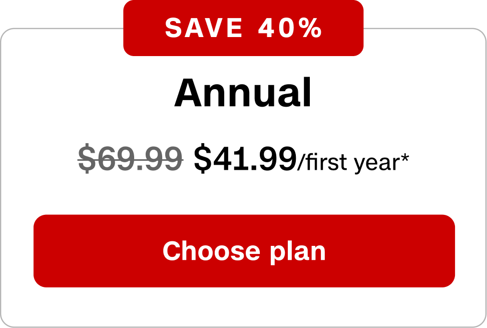 Annual plan is $41.99/first year, save 40%