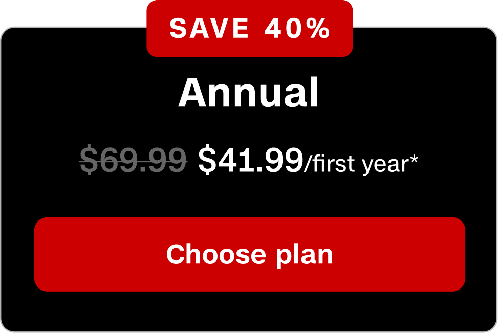 Annual plan is $41.99/first year, save 40%