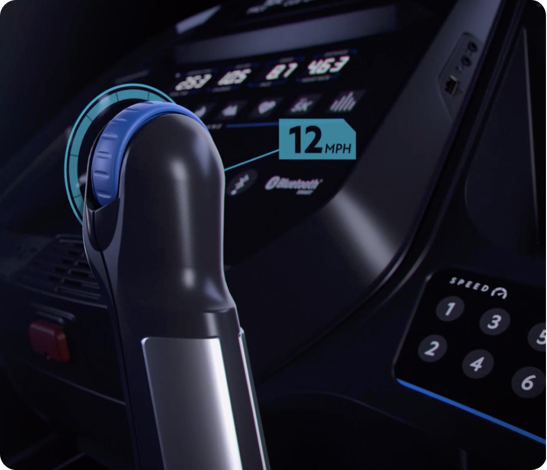 Close-up of Horizon QuickDial™ treadmill controls for speed and incline.