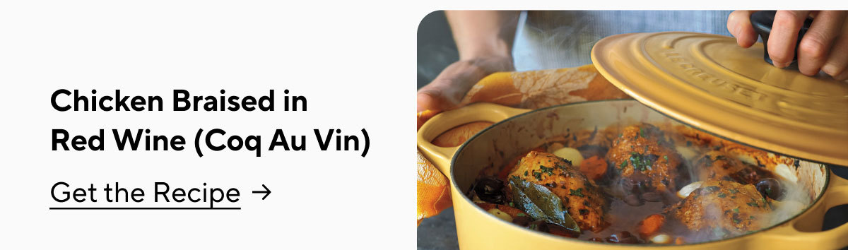 Chicken Braised in  Red Wine (Coq Au Vin)