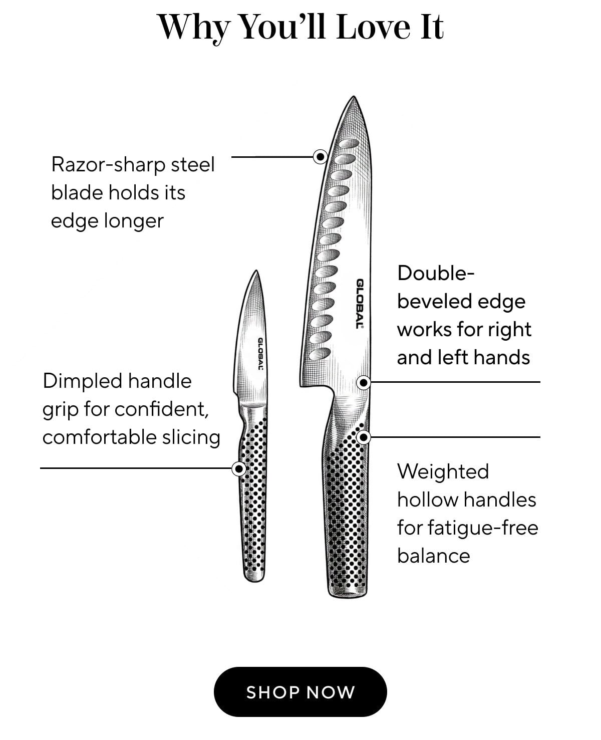 Global Hollow-Edge Chef's Knife Set, 7
