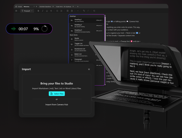 Importing a script into Studio and reading it on Prompter.