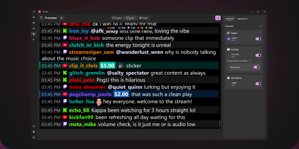 Multi-platform chat in Elgato Studio