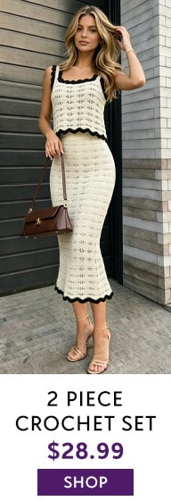 Chic YC Women's Contrast Trim Crochet Tank Top and Midi Skirt 2 Piece Set Summer Casual Co-Ord