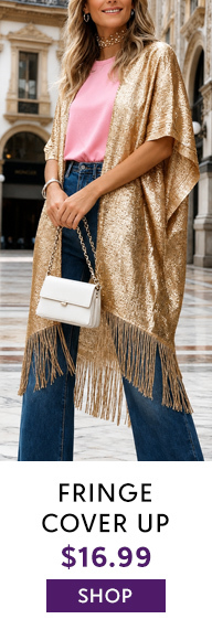 Chic YC Women's Sparkly Fringe Kimono Cardigan Summer Trendy Evening Party Cover Up