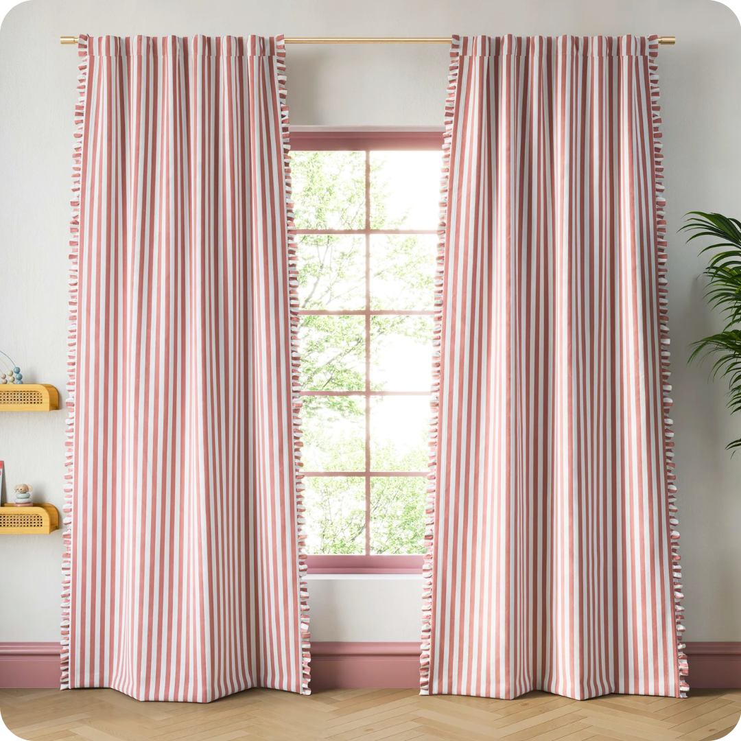Striped Ruffle Blackout Curtain
