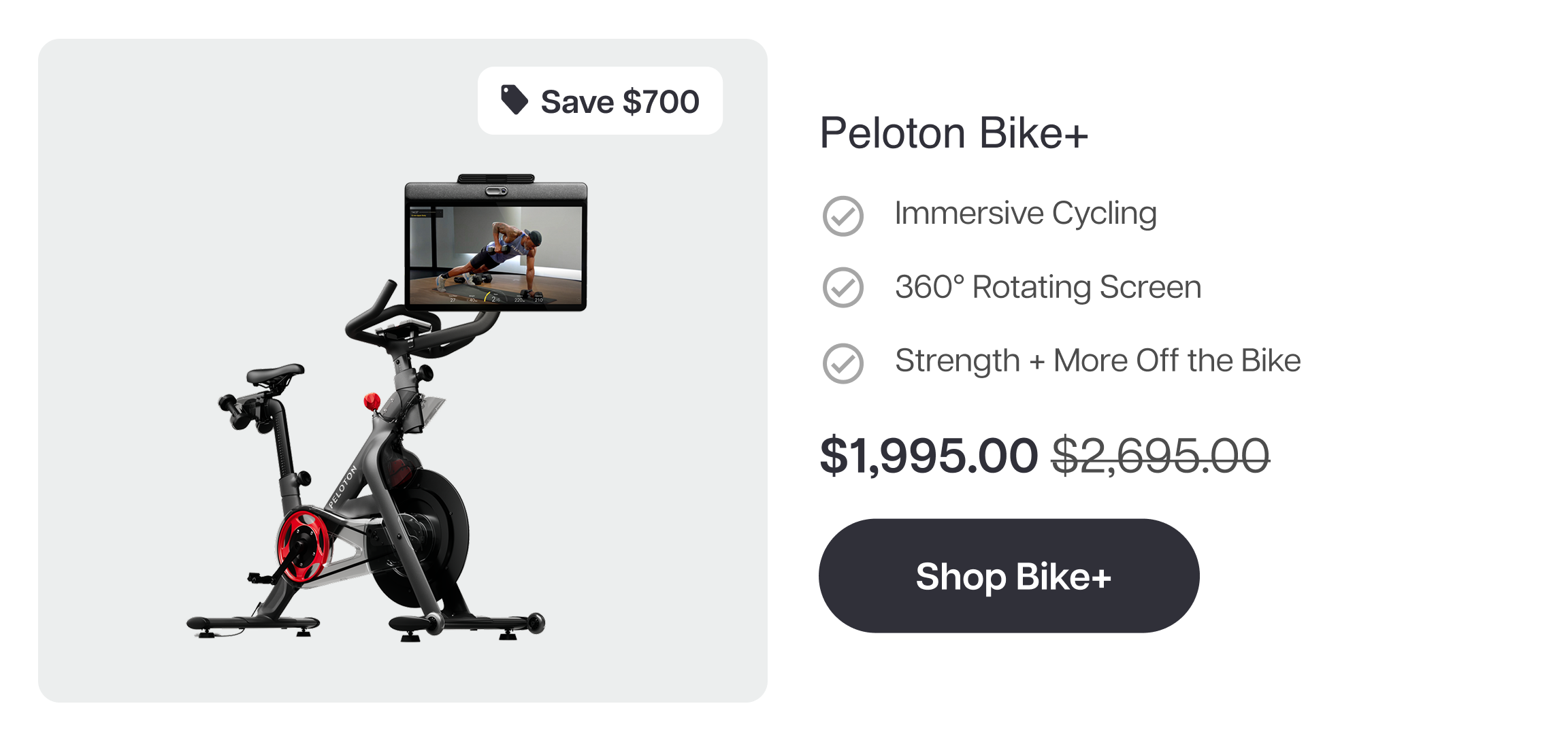 Save $1,150  Peloton Tread+  Peloton IQ Coaching Premium slat belt Real-Time Form Tracking  $5,545.00 Shop Tread+