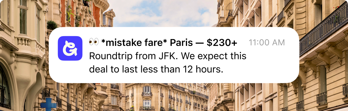 Going Push notification: Mistake Fare Paris $230