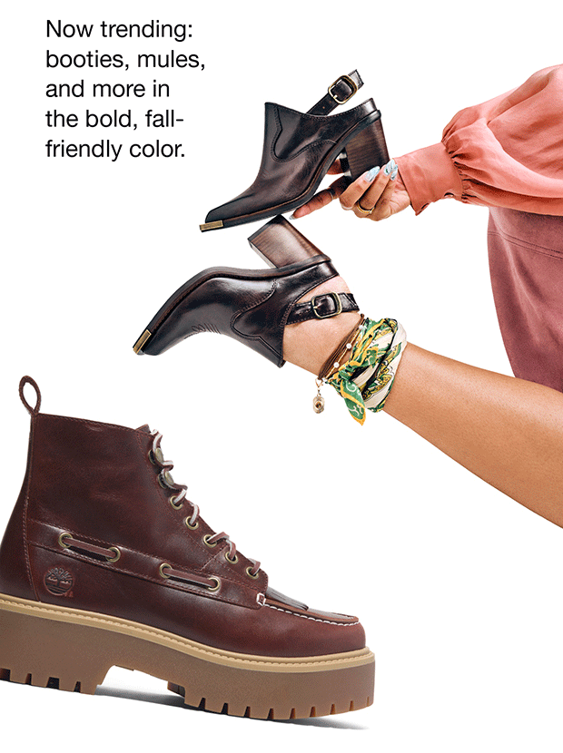 Now trending: booties, mules, and more in the bold, fallfriendly color.