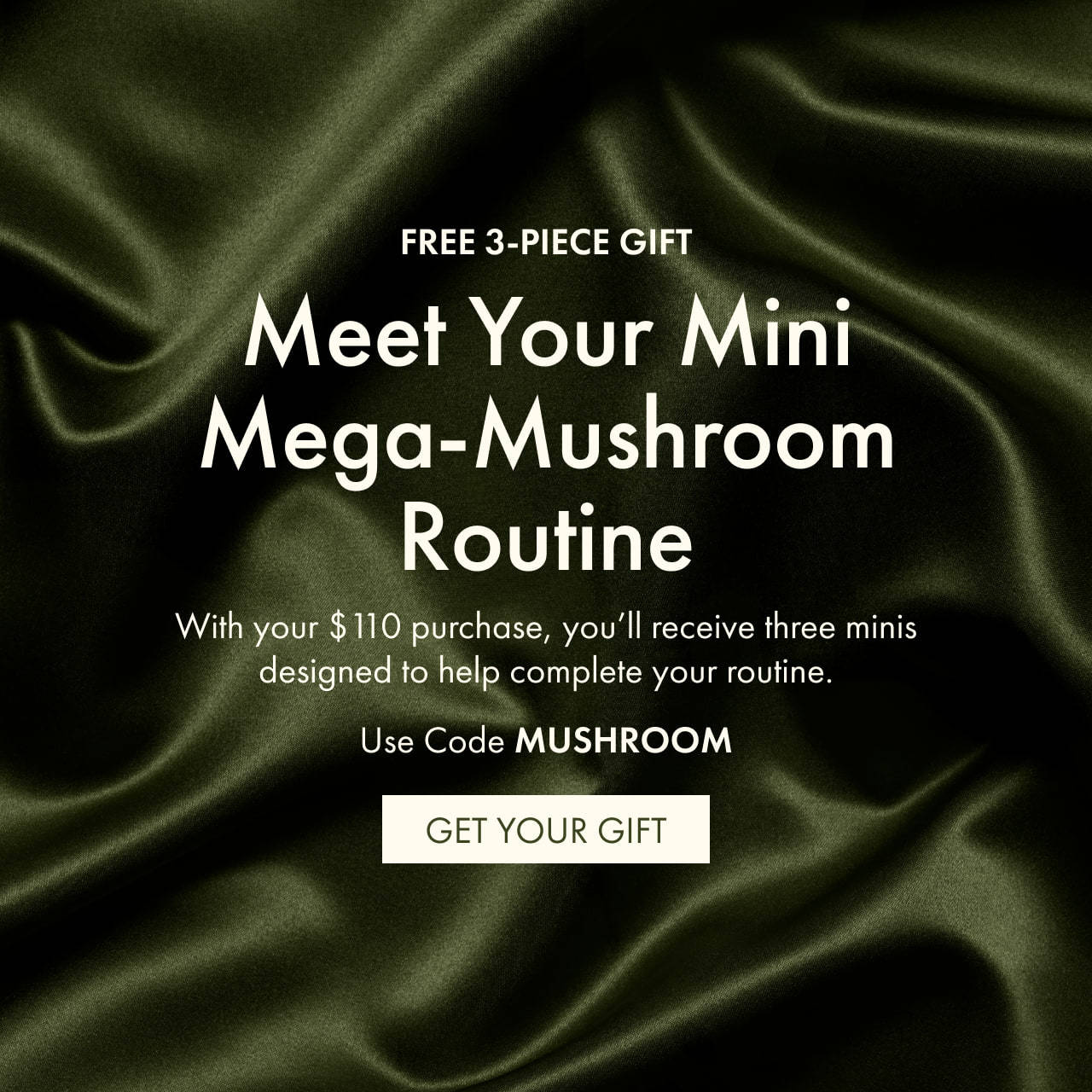 FREE 3-PIECE GIFT | Meet Your Mini Mega-Mushroom Routine | With your $110 purchase, you’ll receive three minis designed to help complete your routine. | Use Code MUSHROOM | GET YOUR GIFT