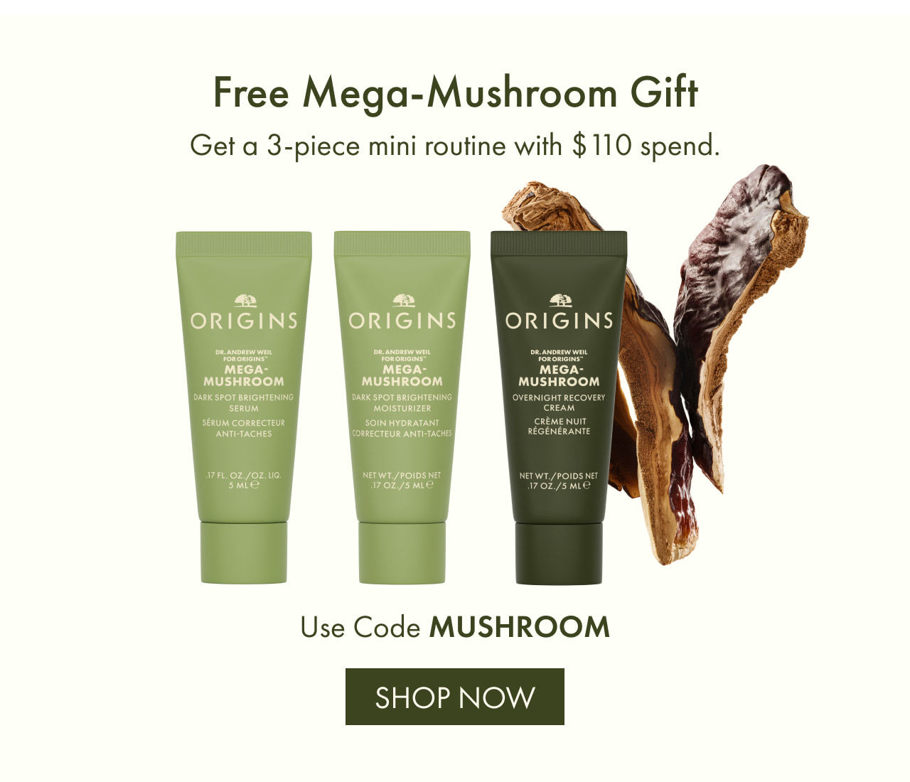 Free Mega-Mushroom Gift | Get a 3-piece mini routine with $110 spend. | Use Code MUSHROOM | SHOP NOW