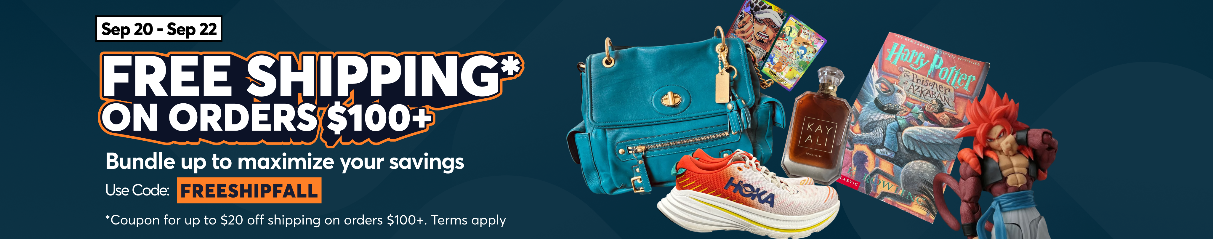 Mercari Free Shipping: use code FREESHIPFALL on one order of $100+ (Sept 20 - Sept 22, 2026). Terms apply.