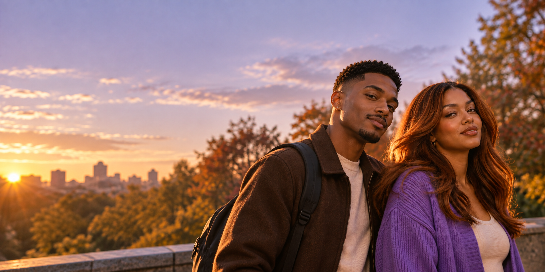 Couple with fresh fall color at golden hour