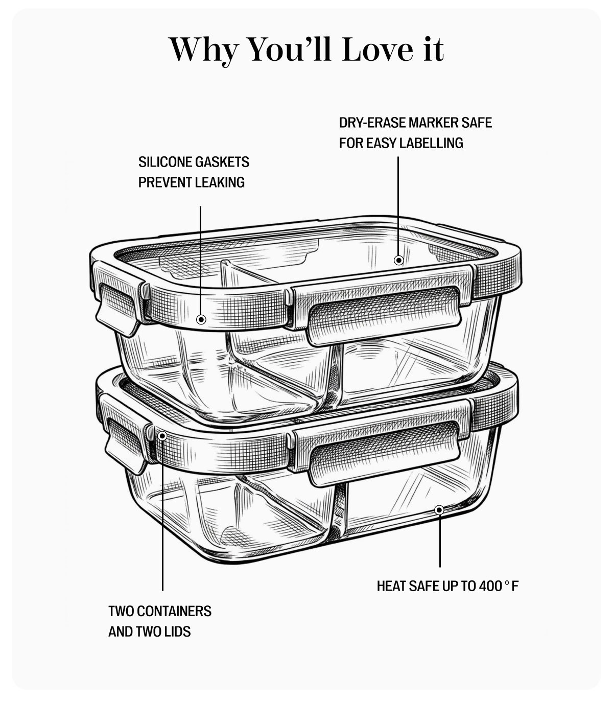Sur La Table Divided Glass Storage Containers, 4-Piece Set