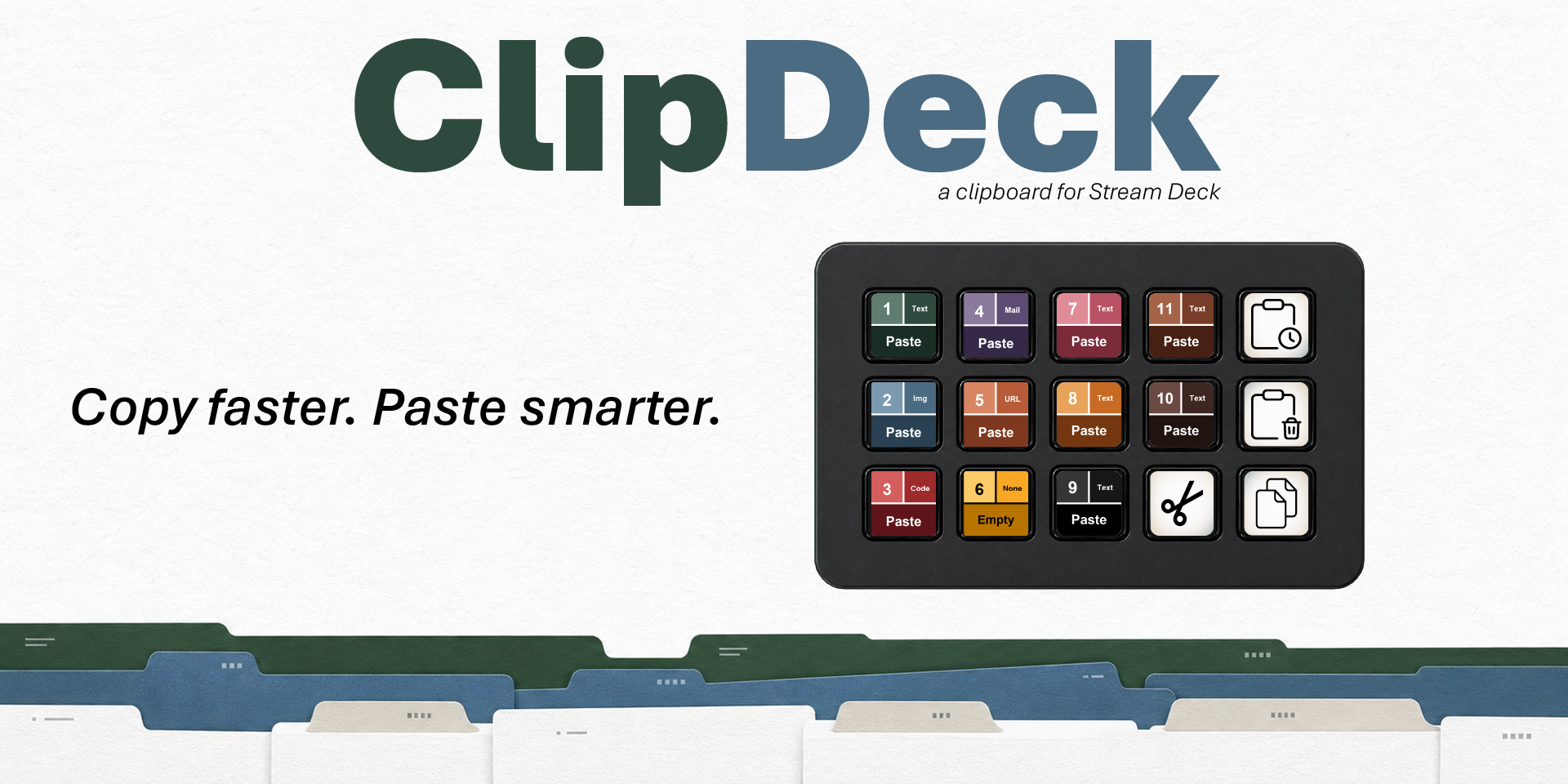 ClipDeck showing saved clipboard entries ready to paste on Stream Deck keys