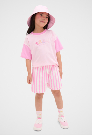 Colour Block Logo Tee & Core Stripe Track Short