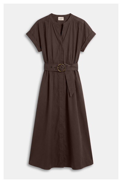 Cotton Blend Belted Shirt Dress