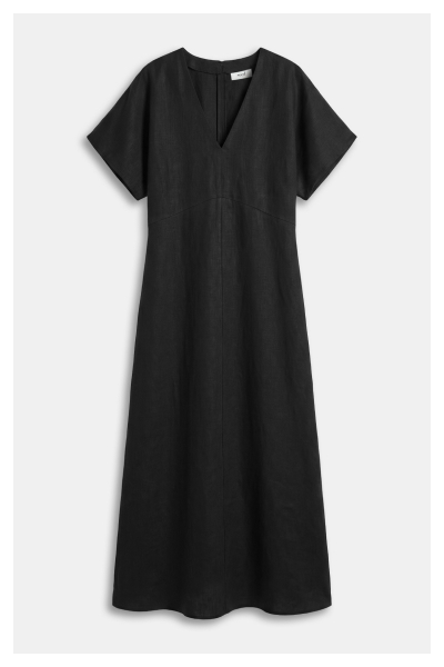 Linen V Neck Midi Dress