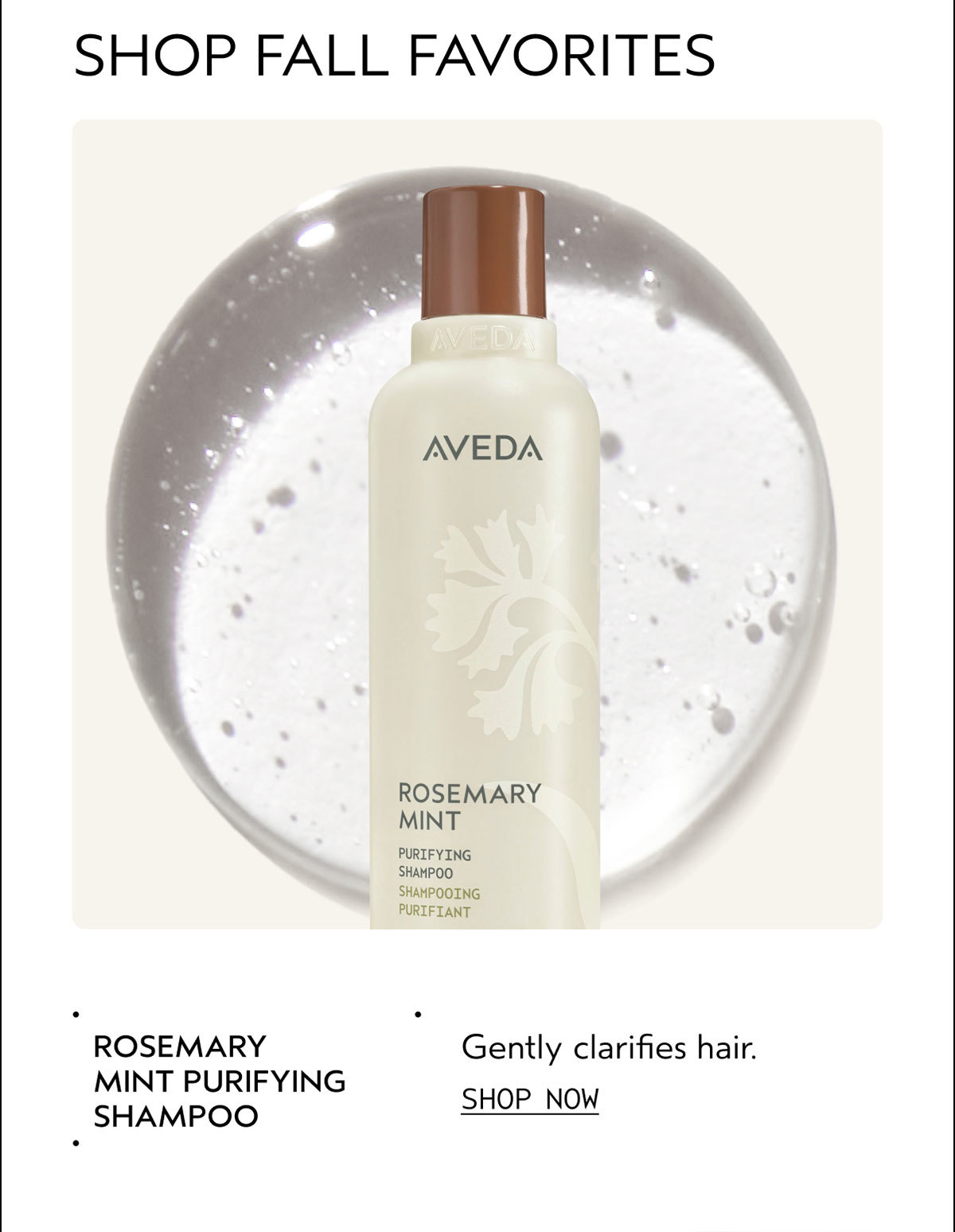 SHOP FALL FAVORITES | ROSEMARY MINT PURIFYING SHAMPOO | Gently clarifies hair. | SHOP NOW